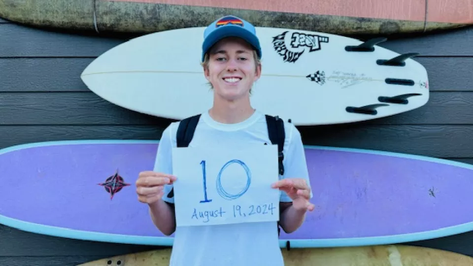 Cole smiling on his first day of 10th grade