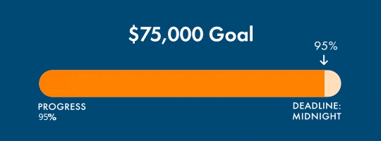 $75,000 Goal. Progress: 95%. Deadline: Midnight.